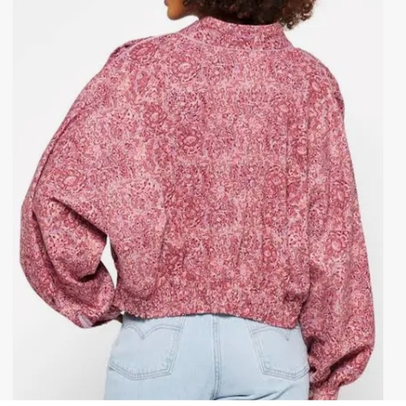 FREE PEOPLE ROSALINA PINK FLORAL LOBG SLEEVE JACKET MEDIUM TO LARGE - Picture 2 of 9